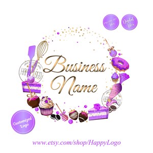 Bakery logo, baking logo, premade logo, cake logo, bakery logo design, cupcake logo, watercolor logo cake, personalized logo, pastry logo
