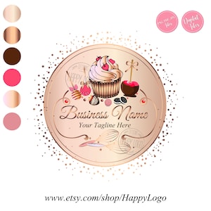 Bakery Logo Design, cupcake logo design, muffin cupcake design, baking logo, sweets logo, rose gold bakery logo, dessert logo pink