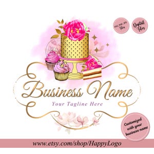 Bakery cake cupcake logo, Sweet treats business branding, elegant feminine logo, modern wedding cake design, editable graphic template pink