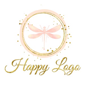 Dragonfly pink logo, fashion boutique logo, feminine elegant logo, beauty logo, round circle nature logo, graphic design, branding identity