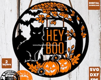 Halloween Cat SVG, Hey Boo Pumpkin SVG, Fall Cut File