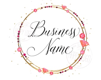 Diamond beads logo, crystals jewelry logo, gemstone bijou, round circle gold pink beads gems logo, artisan jewelry, vector branding identity