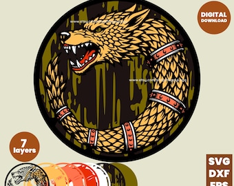 Dacian Wolf SVG | Draco Dragon CNC File | Laser Cut Wall Art | Layered Cricut File | Viking Decor Dxf Eps