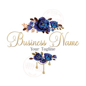 Flowers logo, fashion boutique logo, botanic decoration, nature botany, florist logo, blue flowers circle round logo, branding identity