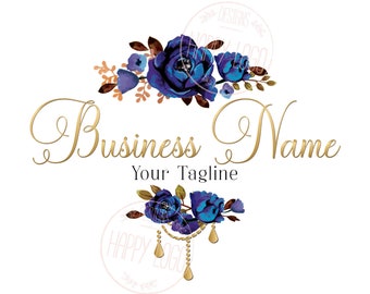 Flowers logo, fashion boutique logo, botanic decoration, nature botany, florist logo, blue flowers circle round logo, branding identity