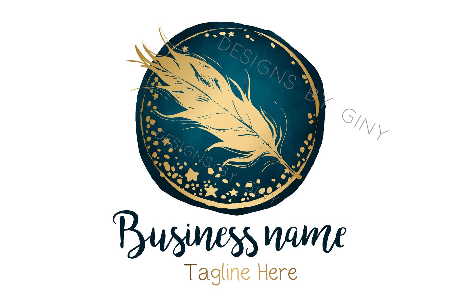 DIGITAL Feather Logo Gold Round Feather Logo Watercolor - Etsy
