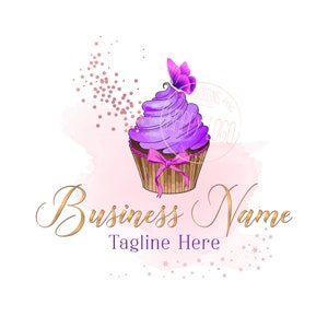 Cupcake logo, premade watercolor, butterfly cupcake logo, bakery logo, branding package, graphic design, vector logo, custom logo design,