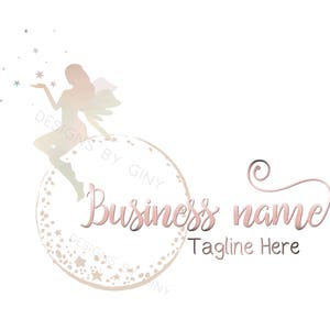 Fairy pink moon logo, boutique logo, fashion logo, beauty logo, sparkle stars fairy round logo design, business logo design, feminine logo