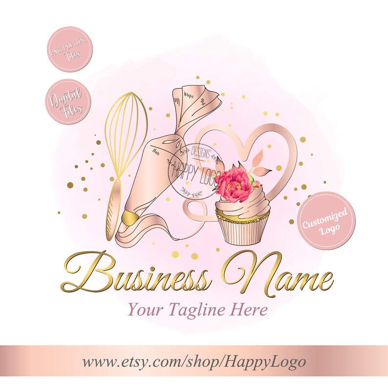 pink watercolour bakery logo | etsy | cake logo... Watercolor Bakery Logo Design: Cupcake & Whisk Branding (digital Files ...