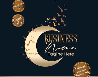 Moon & Birds Logo: Premade Boutique Branding (Digital Files)