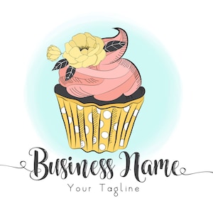 Cupcake logo, custom logo design, bakery cupcake logo, muffin cupcake, baking logo, premade watercolor, graphic design, vector logo image 1