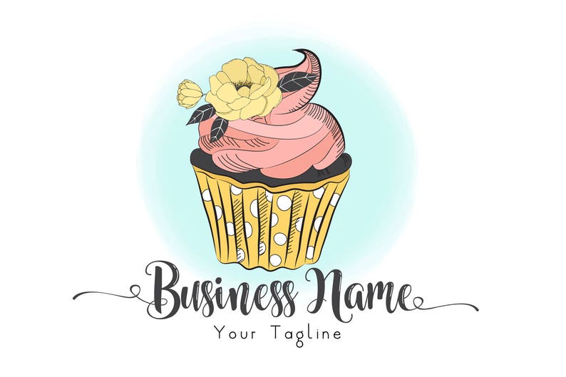 Cupcake logo, custom logo design, bakery cupcake logo, muffin cupcake, baking logo, premade watercolor, graphic design, vector logo image 1