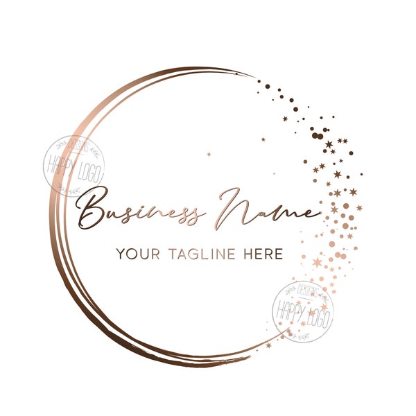 Logo delle stelle a cerchio rotondo, logo della boutique di moda, logo del salone di bellezza, design del logo minimale, logo glitter oro, design grafico, pacchetto di branding