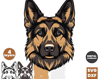 German Shepherd Laser Cut File SVG | Layered Svg Dog Breed Vector Silhouette for Cricut, CNC Router Glowforge Digital Download