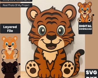 Baby Tiger Layered SVG File for Laser Cutting,  Cute Jungle animal CNC & Cricut Design
