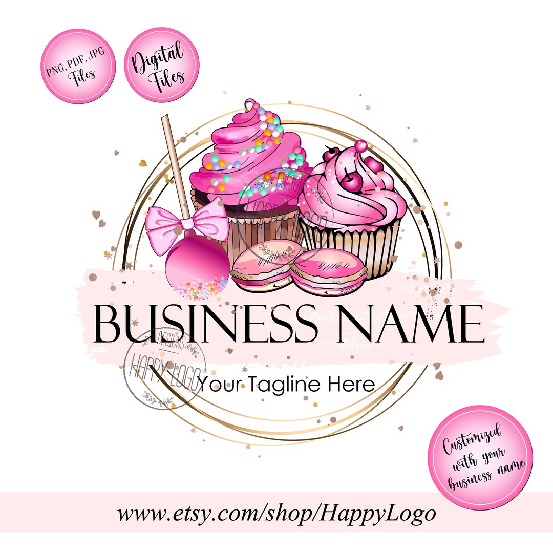 pink watercolour bakery logo | etsy | cake logo... Watercolor Bakery Logo Design: Cupcake, Macaron, Cake Pop (digital ...
