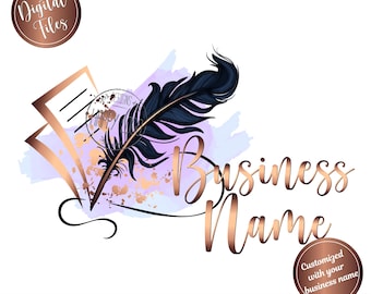 Notary tax business logo, Navy Feather watercolor logo, mobile notary logo,  accountant branding identity Graphic design feminine elegant