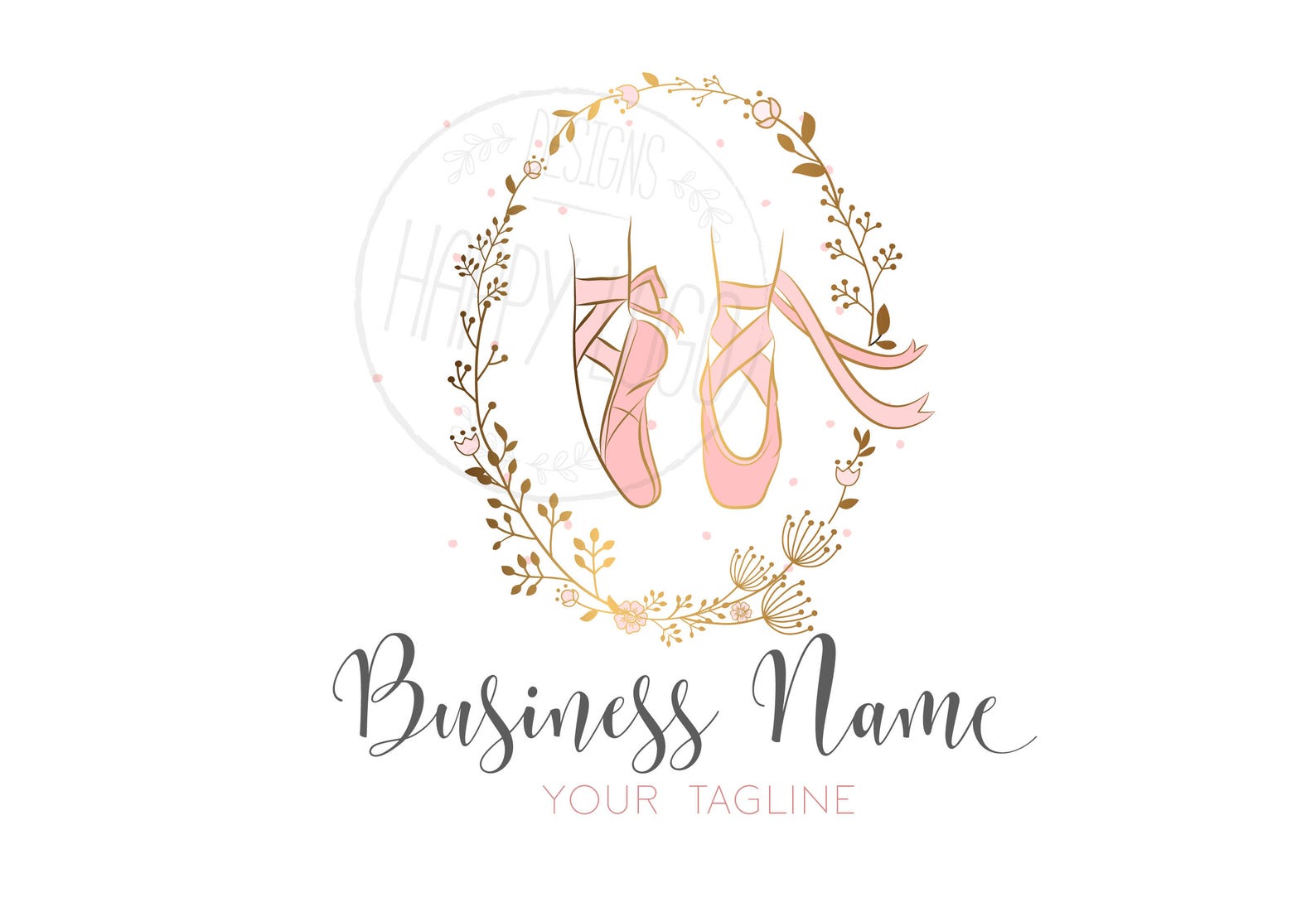 custom logo design, gold logo and watermark, ballerina pink gold logo, ballet shoes logo, pink gold ballet shoes logo, ballet fl