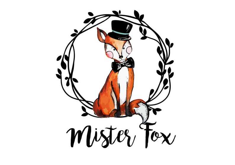 Fox logo, cute logo, fashion boutique logo, fox bow tie logo, business logo design, hat man fox logo, wreath fox logo, branding package image 1