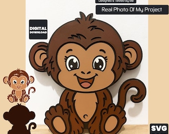 Monkey Layered SVG Laser Cut File for CNC Cricut Wood Sign
