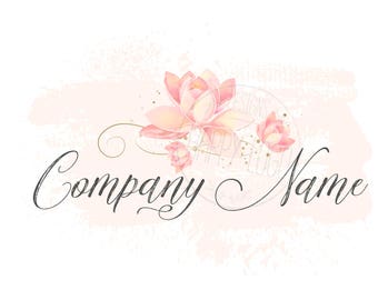 Lotus flower logo, fashion boutique logo, watercolor flower Logo, pink lotus logo, floral logo, botanic decoration, vector branding identity