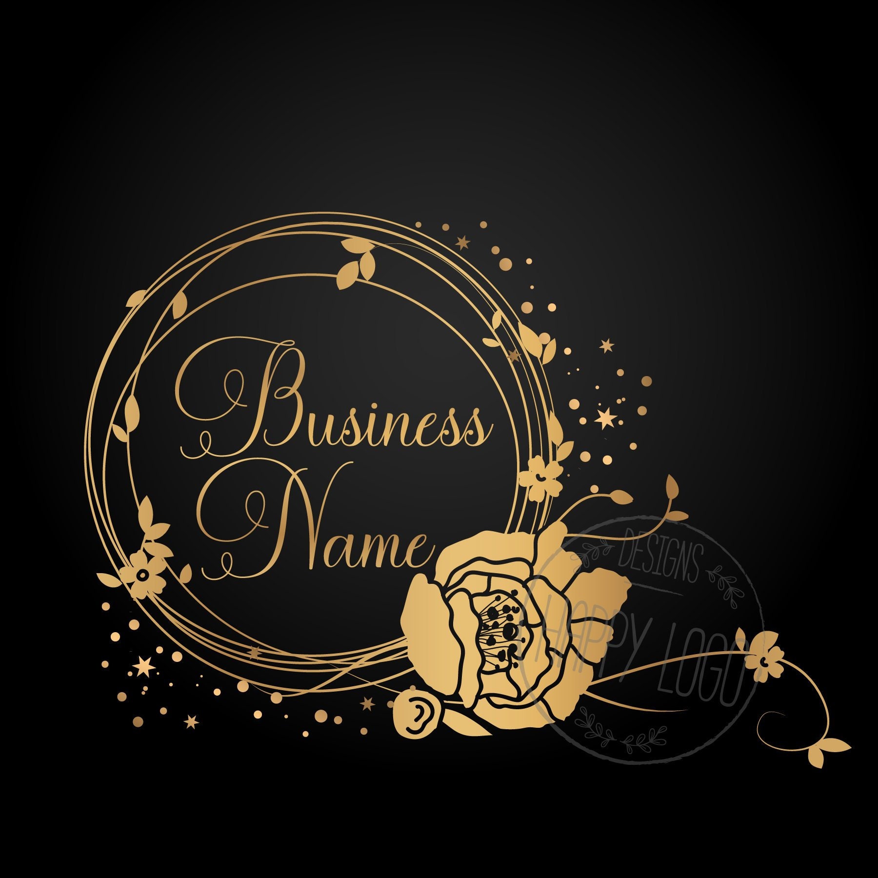 Logo Design Gold Logo Gold Flowers Wreath Logo Gold Black | Etsy Canada