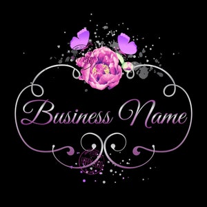 Flowers watercolor logo design, butterfly logo, botanic decoration, greenhouse logo, purple watercolor flowers wreath logo, business logo