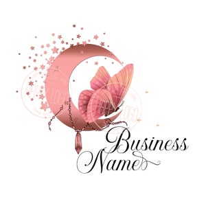 Butterfly logo moon stars, jewelry store logo, crystals gems butterfly moon logo, boutique logo, fashion logo, beauty logo, branding pack