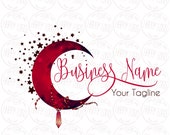 Moon stars red logo, boutique logo, fashion logo, beauty logo, celestial cosmic logo, crystals moon Logo, crystals moon logo, branding pack