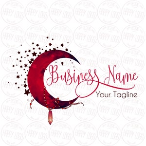 Moon stars red logo, boutique logo, fashion logo, beauty logo, celestial cosmic logo, crystals moon Logo, crystals moon logo, branding pack