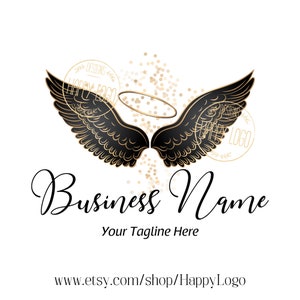Angel wings logo, fashion boutique logo, angelic logo, wings logo, beauty logo, angel wings halo logo design gold black, branding package