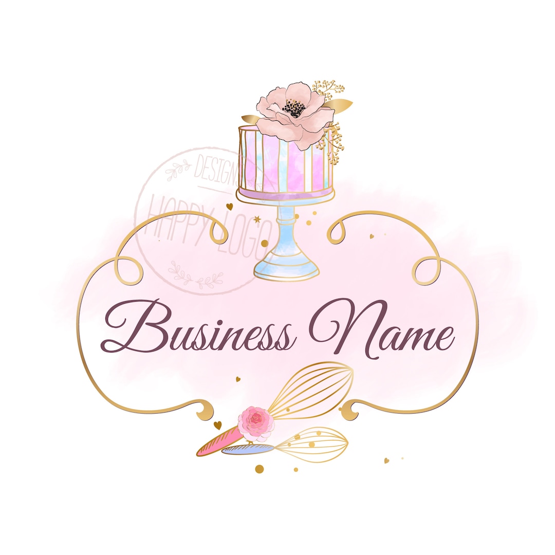Custom Logo Design, Whisk Cake Logo, Bakery Logo, Pink Gold Cake Logo