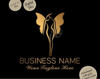 Butterfly Wings Woman Logo: Gold Silhouette Premade Design (Digital Files)