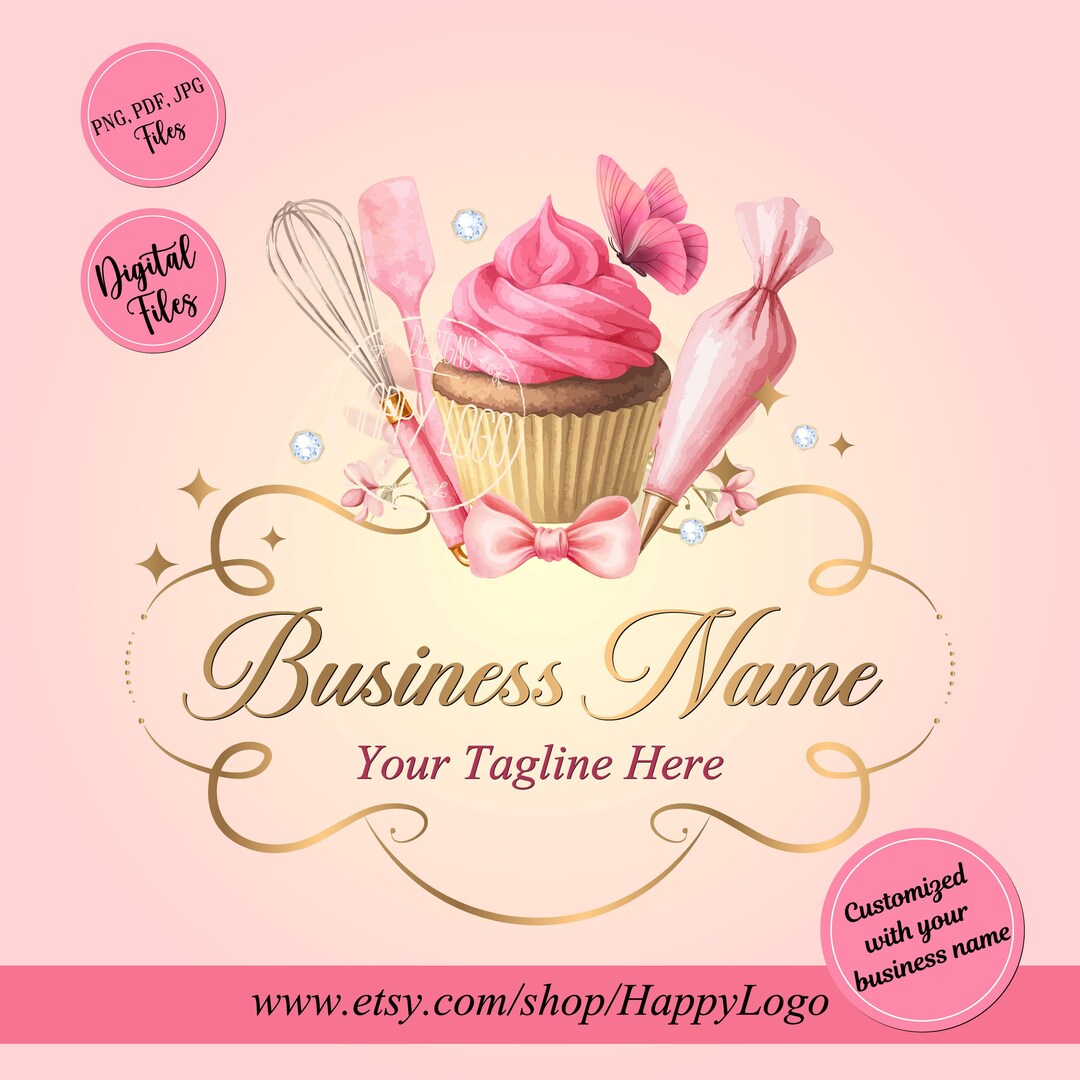 pink watercolour bakery logo | etsy | cake logo... Watercolor Bakery Logo Design: Cupcake Butterfly Pastry (digital Files ...