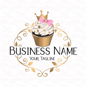 Custom logo design cupcake, branding package, gold crown cupcake logo, muffin cupcake, bakery Logo watermark, graphic design, vector logo