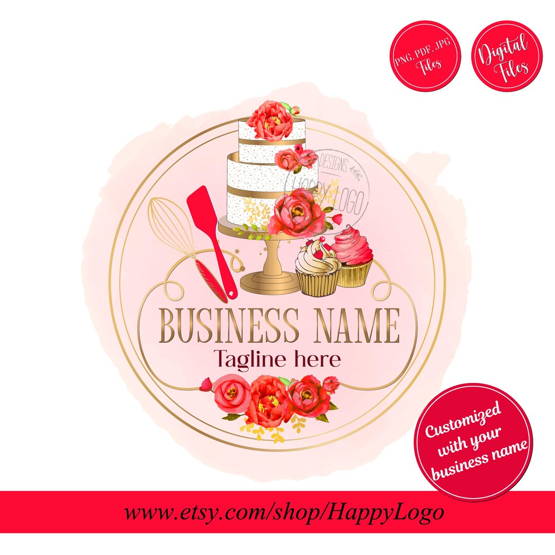 pink watercolour bakery logo | etsy | cake logo... Watercolor Bakery Logo: Cake, Cupcake & Whisk Branding (digital ...