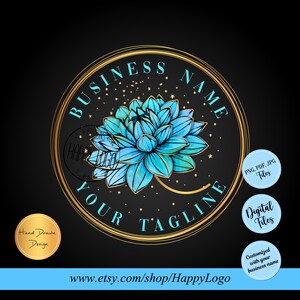 Logo aquarelle fleur bleu turquoise, conception originale dessinée à la main de boutique de mode, logo de salon de beauté, décoration botanique de boutique florale nature