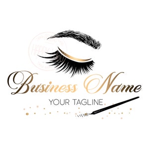 Lash custom logo design, microblading beauty logo, gold black brow logo, makeup artist logo, cosmetics logo, vector lash graphic design