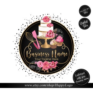 Bakery logo, baking logo, premade logo, cake logo, bakery logo design, cupcake logo, watercolor logo, cake flowers logo, patisserie logo