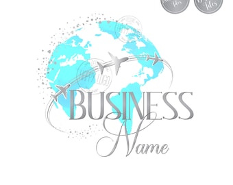 Progettazione di loghi di viaggio, logo di un agente di viaggio, logo di un'agenzia di viaggi, logo di un aereo con globo terrestre rotondo, progettazione di grafica vettoriale, pacchetto di branding
