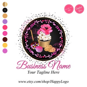 Bakery Logo Design, cupcake logo, cupcake pops cookies logo, dessert logo, baking logo, branding package, graphic design, premade watercolor