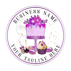 Bakery logo design, cake logo, cake cupcake bakery logo, premade watercolor, macaroons logo, logo purple cake sweets, branding package