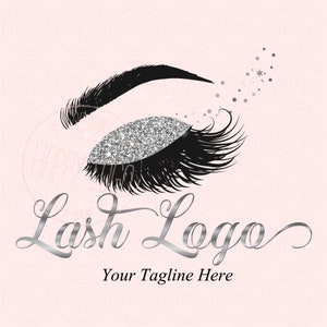 Silver Glitter Lash Logo Design: Makeup Artist Branding (Vector)
