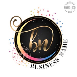 Moon Logo, fashion logo, kids boutique logo, beauty logo, moon initials colorful gold logo, moon stars logo, colorful rainbow moon logo