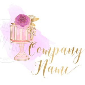 ケーキのロゴ、カスタムロゴデザイン、既製の水彩画、ベーカリーのロゴ、花のケーキ、ベーキングのロゴ、ブランディングパッケージ、グラフィックデザイン、ベクターロゴ