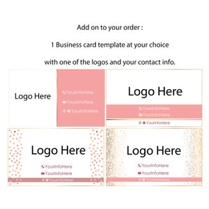 May include: Four business card templates with pink and gold glitter backgrounds. Each card has the text "Logo Here" and space for contact information. The text "YourInfoHere" is used as a placeholder for contact information.