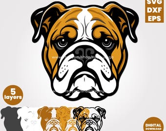 English Bulldog SVG Layered, 5 Layer Laser Cut File, Cricut Dog Clipart DXF