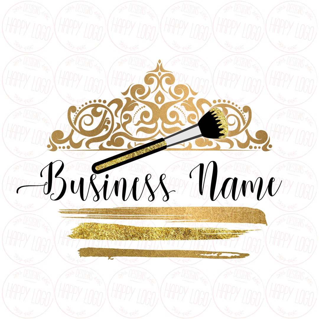 Cosmetic Brush Logo, Gold Makeup Beauty Glitter Logo, Gold Glitter