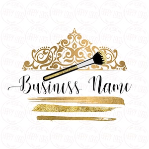 Logotipo de pincel cosmético, logotipo de brillo de belleza de maquillaje dorado, pincel con logotipo de confeti de brillo dorado, logotipo de maquillador, paquete de marca, diseño gráfico