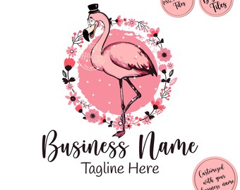 Sassy Flamingo with hat logo, watercolor Children boutique graphic design, hand drawn illustration, lovely kids design business branding